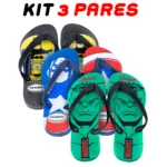 Kit 3 Chinelos Infantil Menino Havaianas Heróis