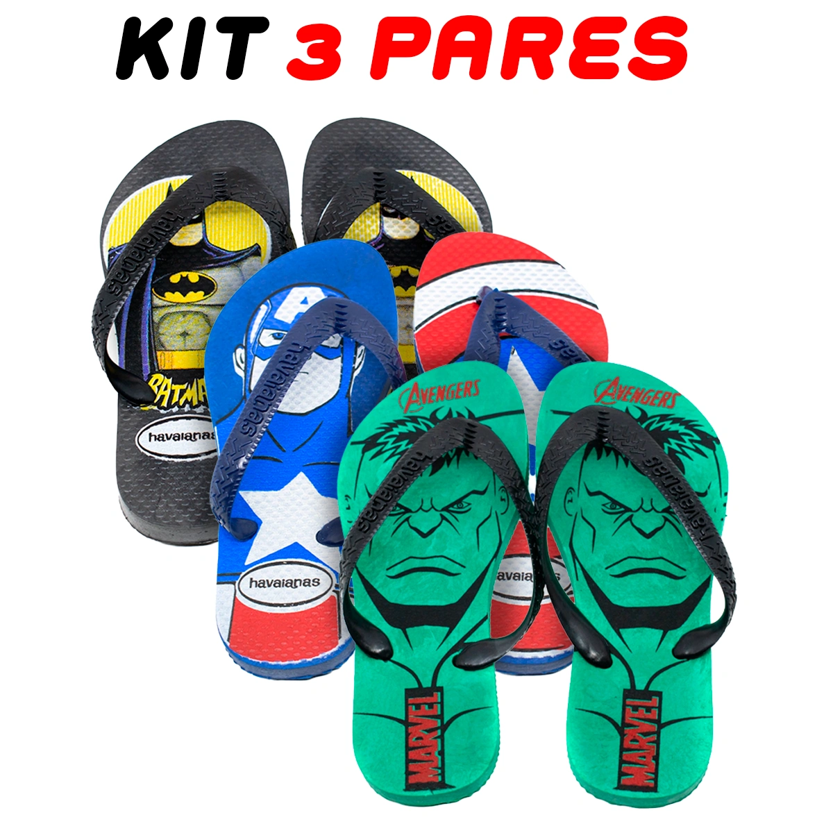 7bea4373-a391-5731-b741-470e1091230e.webp Kit 3 Chinelos Infantil Menino Havaianas Heróis - Imagem 1
