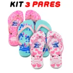 Kit 3 Chinelos Infantil Menina Havaianas Stitch