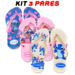 Kit 3 Chinelos Feminino Havaianas Stitch Sortidos