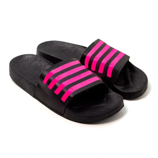 Chinelo Slide Feminino Listras Preto Pink