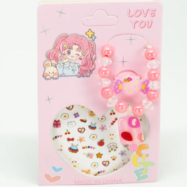 Kit Pulseira Feminino Anel Adesivos Infantil