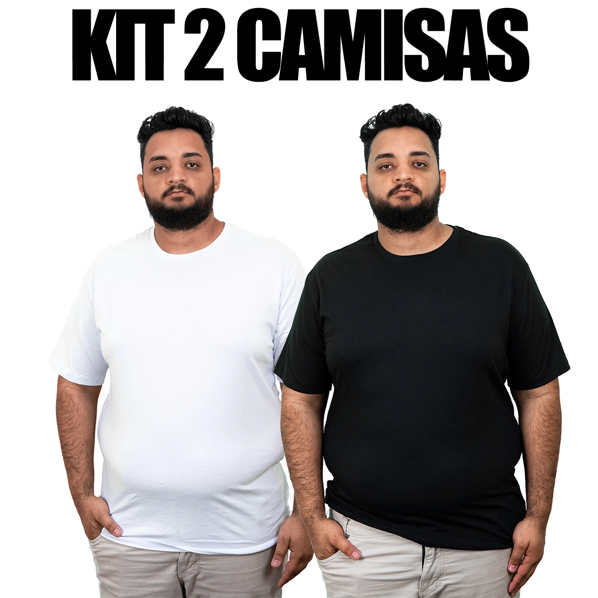 57536f7b-4a76-5ea6-814a-40e078d8783c.webp Kit 2 Camisas Plus Size Masculina Lisa Algodão Premium - Imagem 1