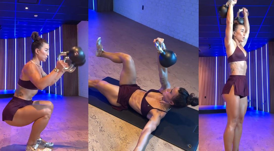 Senada Greca compartilha seu treino de corpo inteiro com kettlebell que aumenta a força e queima gordura
