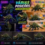 Dinossauro Articulado Metalizado 3D Flexível Brinquedo Decorativo Geek Colecionável - Imagem 3