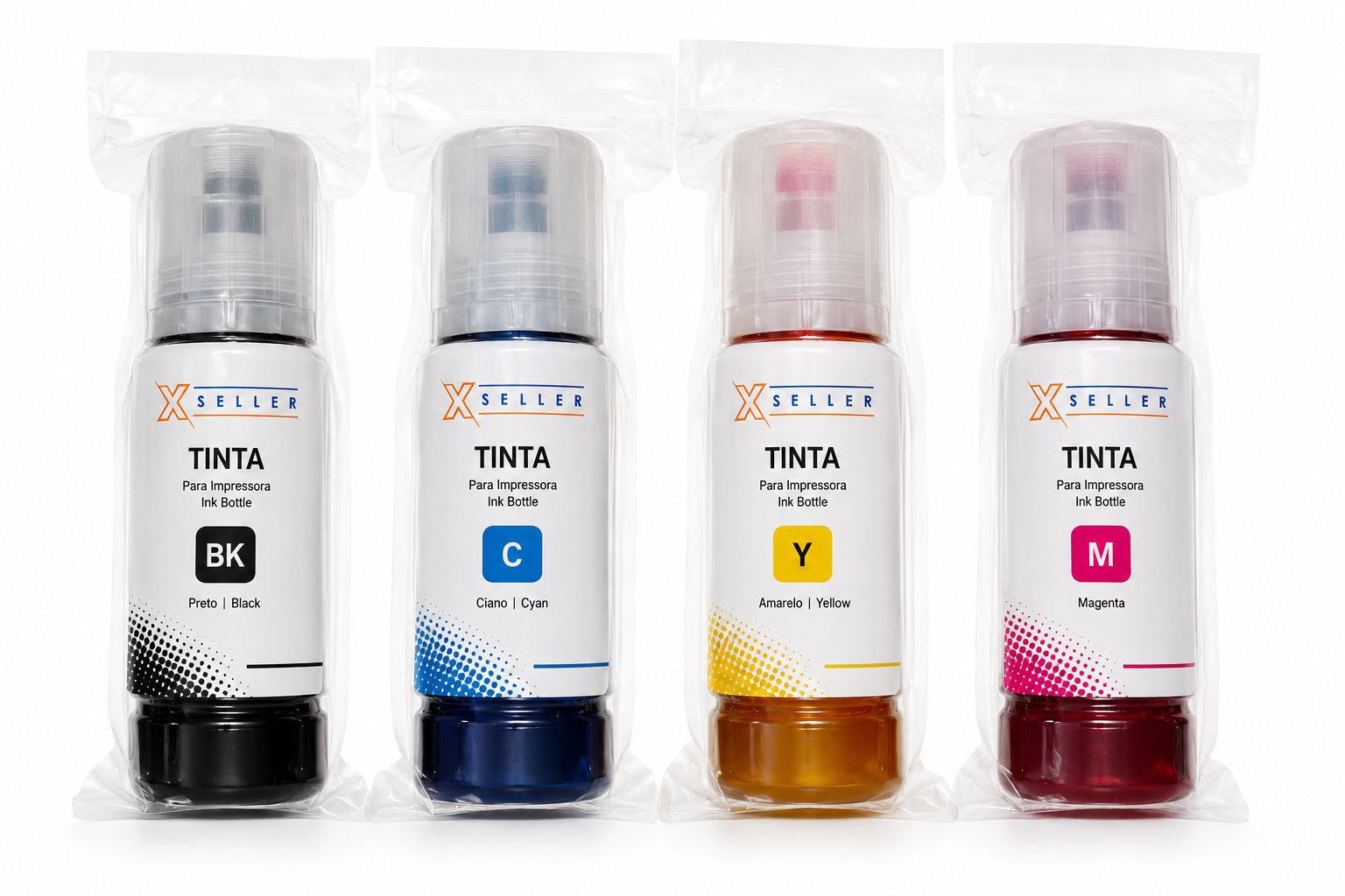 xseller-t544-4c Kit Refil 544 L3150 L3210 L3220 compatível com Tinta Pack 4 Cores Amarelo Preto Ciano Magenta Xseller544 - Imagem 1