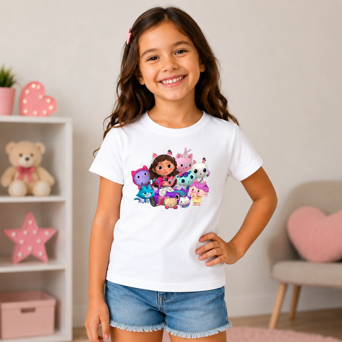 13c60e8a-1bf7-586f-b180-78046532ba4a.webp Camiseta Infantil Menina Casa do Gaby e Seus Amigos - Imagem 1