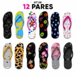 Kit 12 Pares Chinelos Femininos Estampas Variadas - Imagem 3