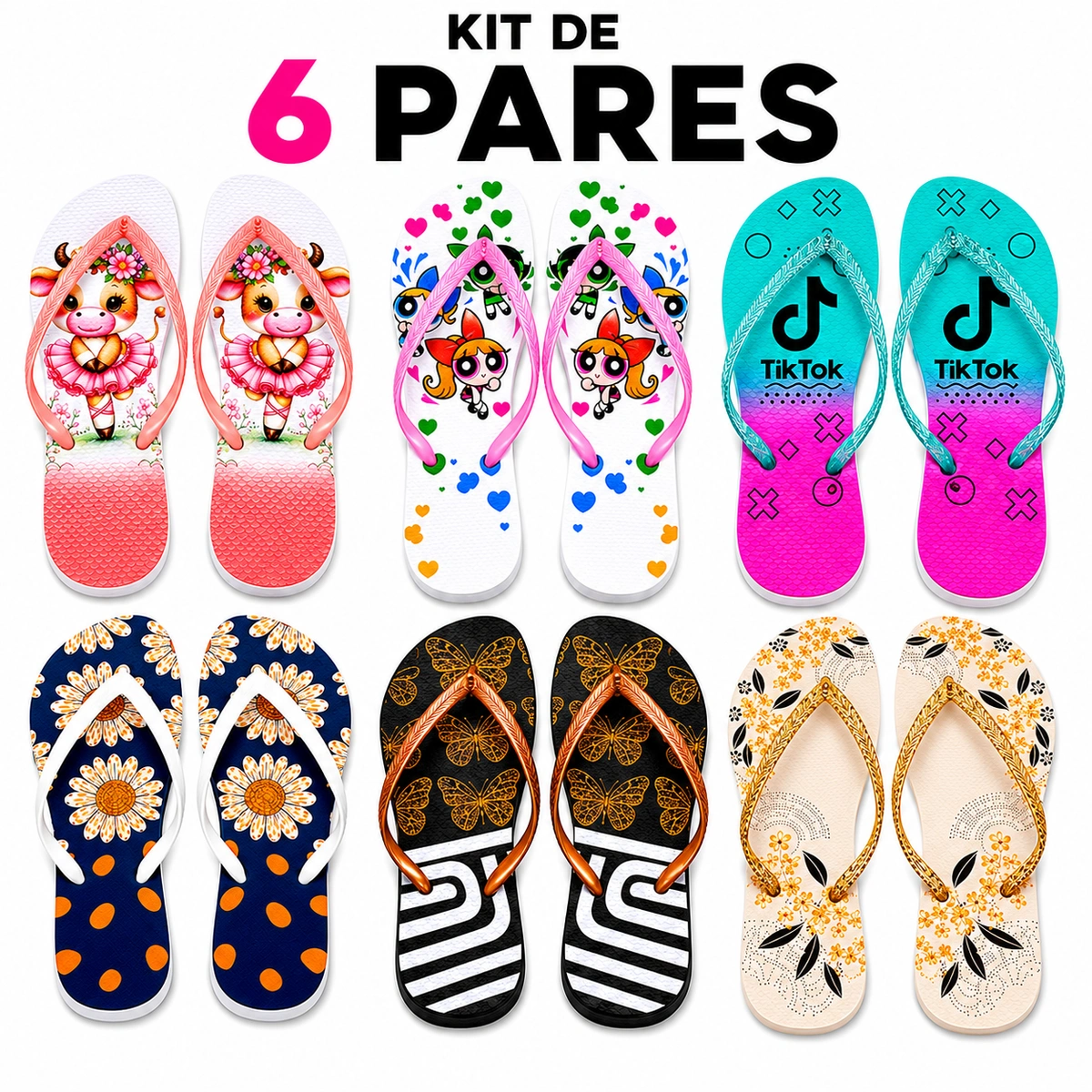 72eba5ba-7758-5a1b-a644-2344480d1380.webp Kit 6 Chinelos Feminino Variados - Imagem 1