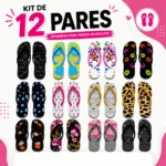 Kit 12 Pares Chinelos Femininos Estampas Variadas - Imagem 2