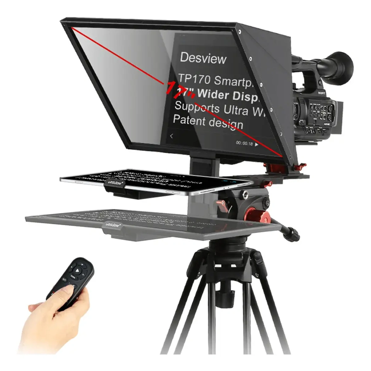 ce322b68-574d-5cfe-89ee-d4c3ea2eb2e6.webp Teleprompter Portátil TP170 17 Polegadas Universal para Smartphone Tablet e DSLR com Controle - Imagem 1