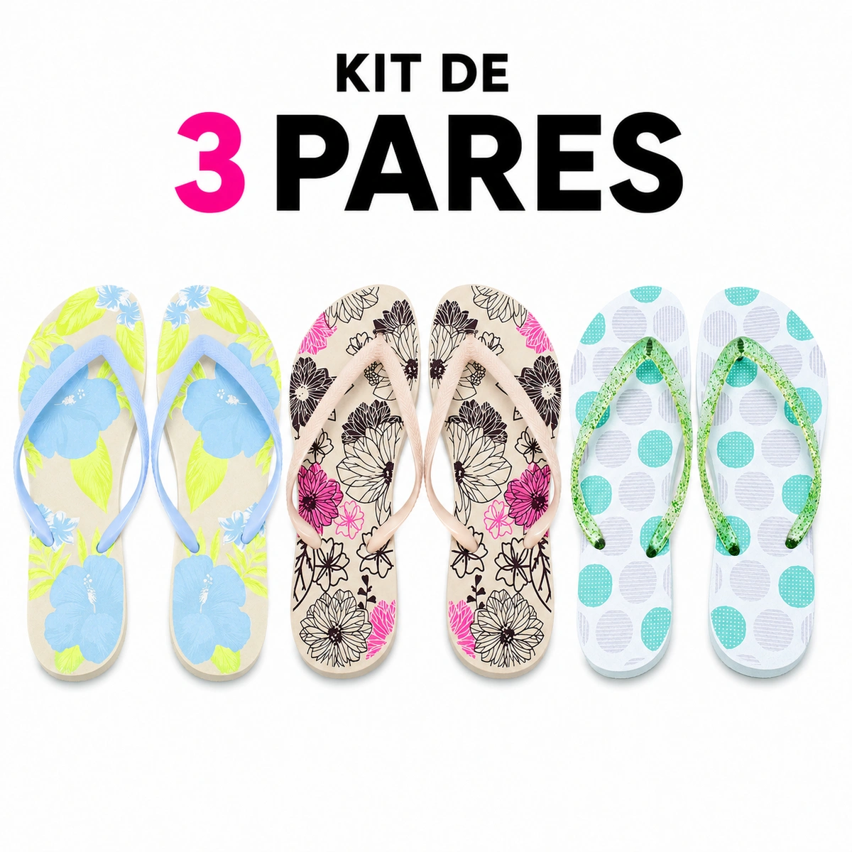 cee001fe-8cfb-5d54-9873-7b197a8363ae.webp Kit 3 Chinelos Feminino Varias Estampas - Imagem 1