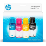 Kit Tinta HP GT53/GT52 4 Cores com caixa lacrada. Compatível com impressoras HP Ink Tank e Smart Tank. Mais qualidade, rendimento e cores vibrantes para suas impressões.