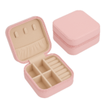 Mini Porta-Jóias em Couro Sintético Rosa Claro